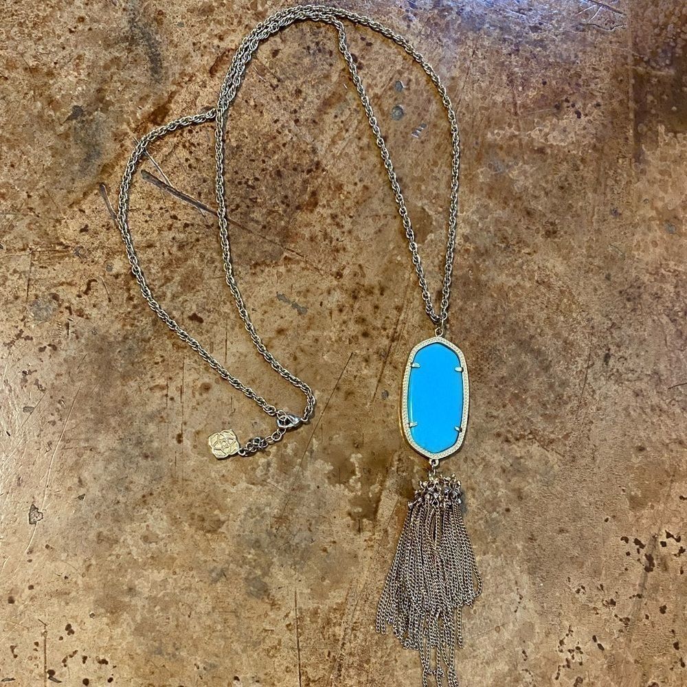 KENDRA Scott Rayne Gold Long Pendant Necklace In‎ Turquoise